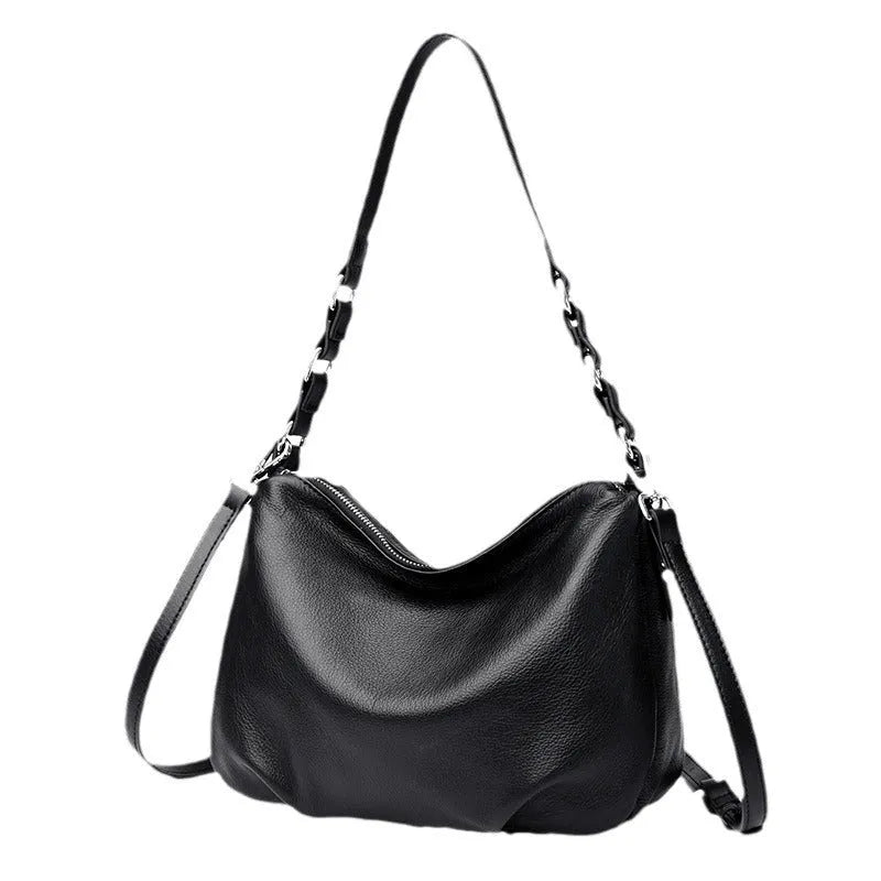 Genuine leather women's crossbody shoulder bag 30x8x21cm in apricot, black, or gray with double strap