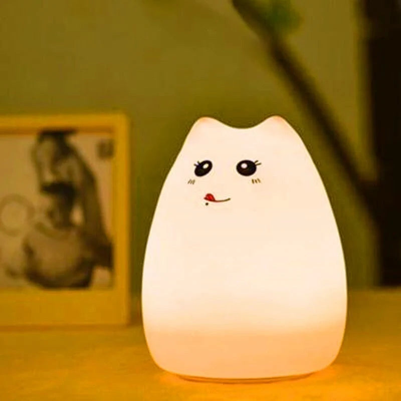 Adorable cat design LED night light for children with color-changing feature