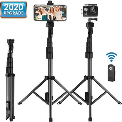 Black aluminium selfie stick tripod with telescopic sections extended