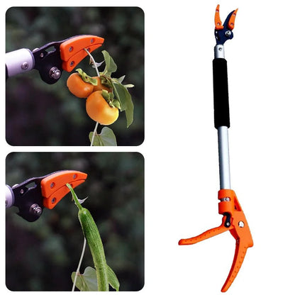 Orange aluminium pruning shears with 60cm reach and spring-loaded cutting mechanism for garden use