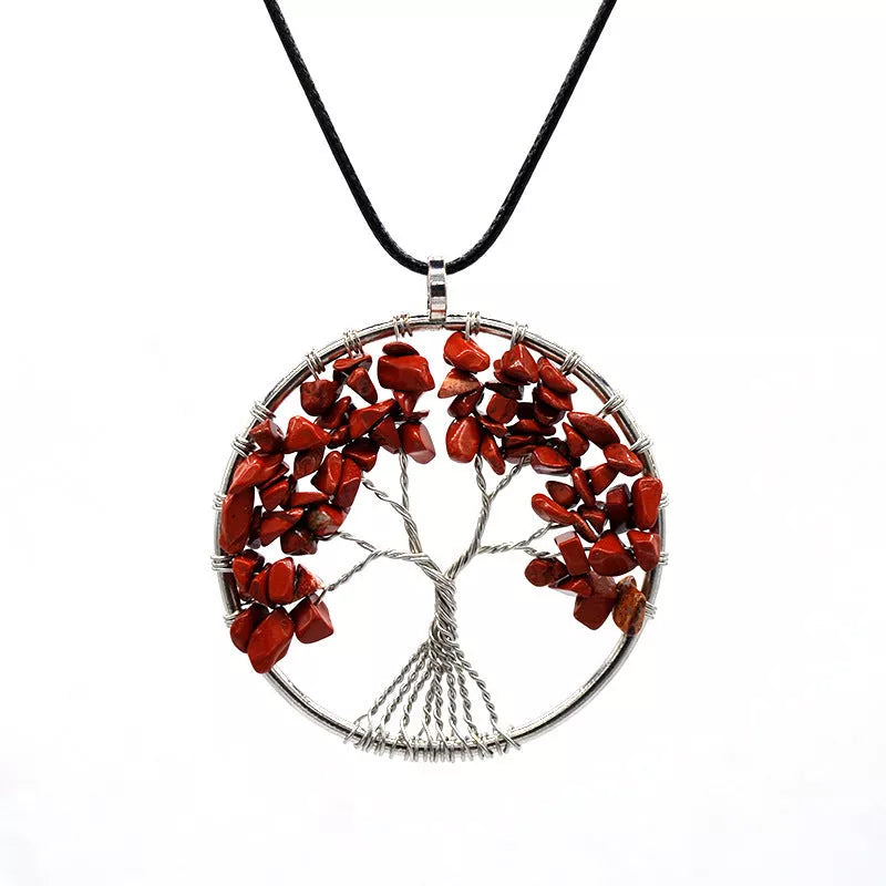 Kabala Life Tree necklace with copper wire and natural stone pendant, symbolizing growth and connection