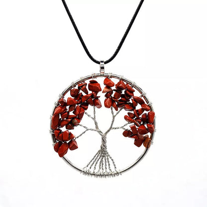 Kabala Life Tree necklace with copper wire and natural stone pendant, symbolizing growth and connection
