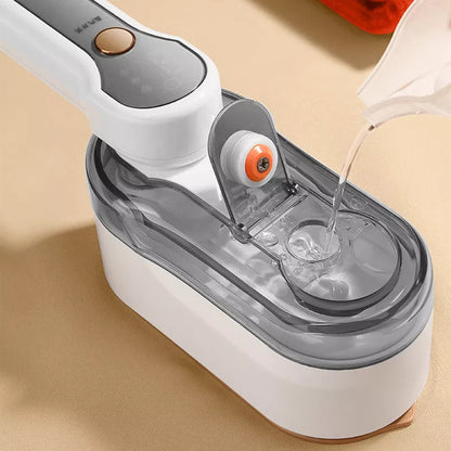 Gray handheld garment steamer with 1200W power and 3-step thermostat