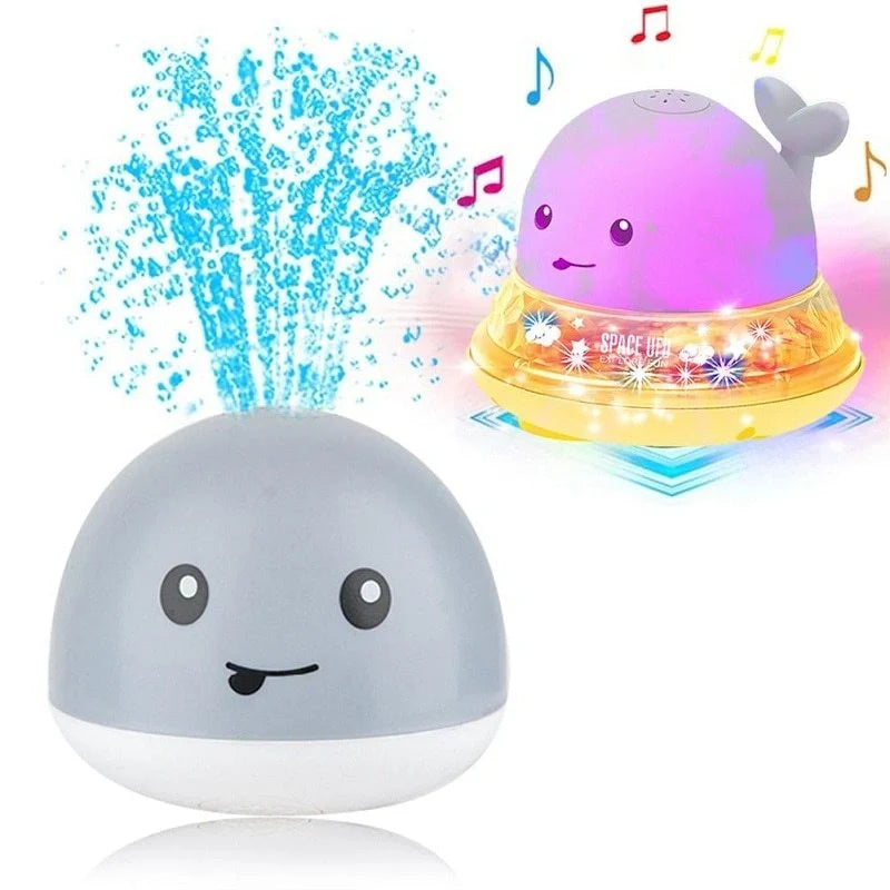 Electric induction whale spray toy for baby bath time with lights and music