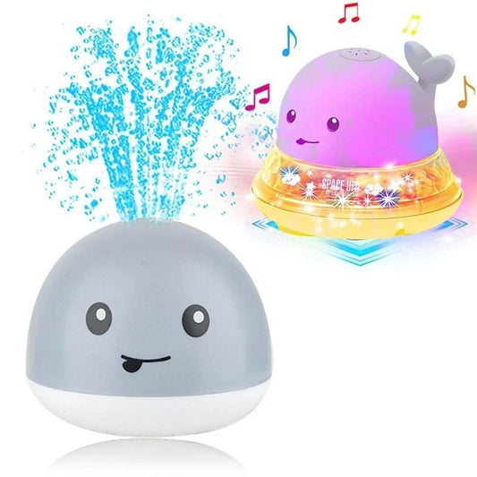 Electric induction whale spray toy for baby bath time with lights and music