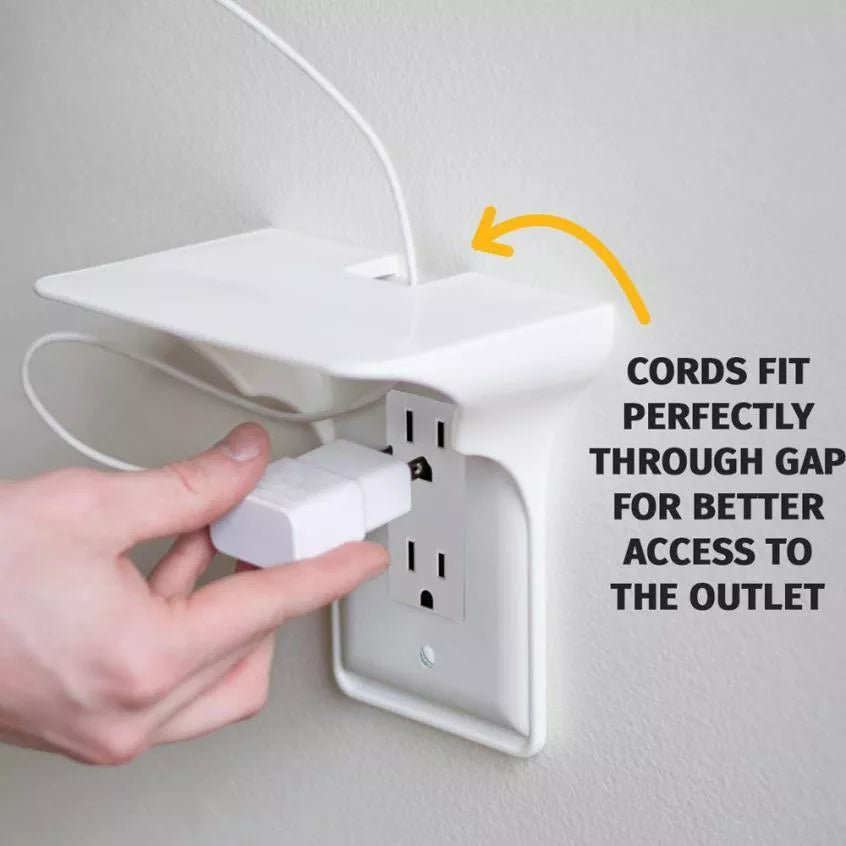 Easy install wall outlet shelf for power perch and storage, fits most USA outlets