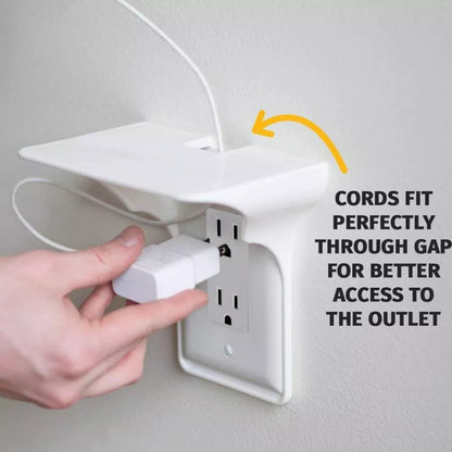 Easy install wall outlet shelf for power perch and storage, fits most USA outlets