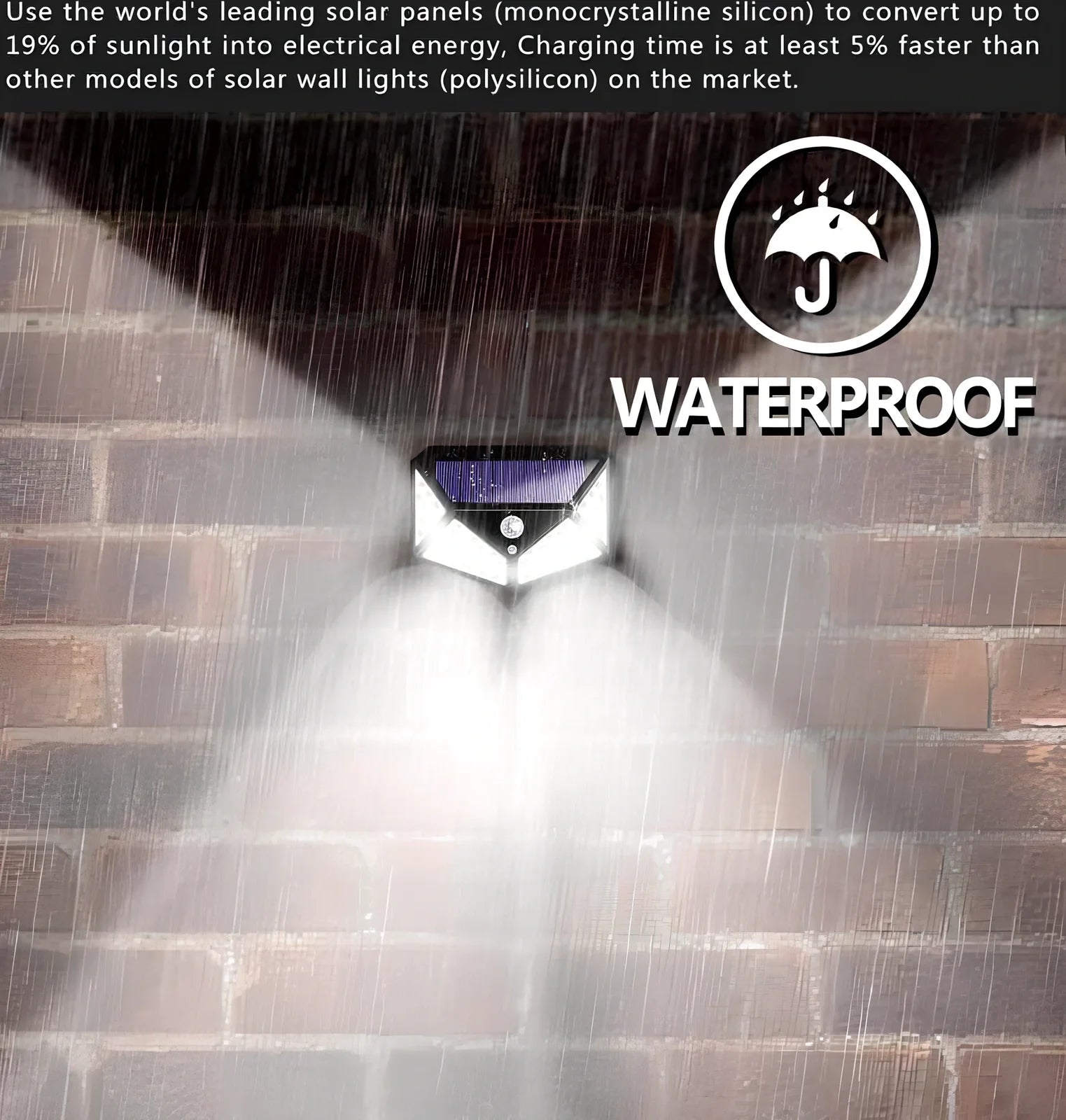 Solar-powered motion sensor wall lamp with 100 LED lights for outdoor courtyard illumination