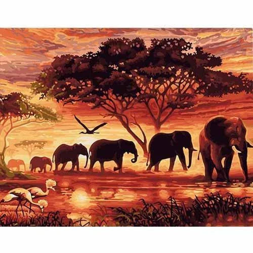 Sunset Elephant DIY Painting - Vibrant Nature-Inspired Modern Wall Art for Home Decor