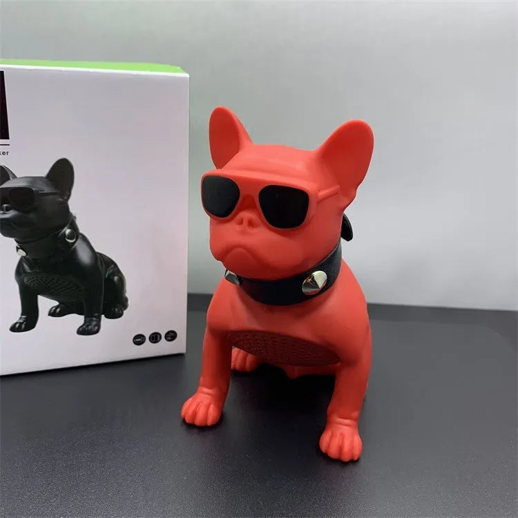 Mini bulldog-shaped Bluetooth speaker in black colour with wireless connectivity
