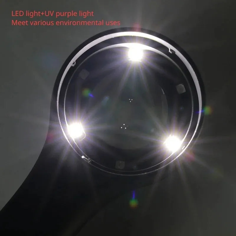 Black or silver jewelry tobacco alcohol appraisal magnifying glass with optical glass lens and USB-C cable
