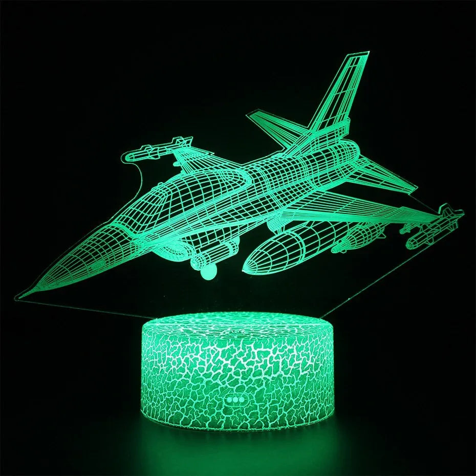Cartoon-style aeroplane-shaped night light with touch switch and acrylic shade.