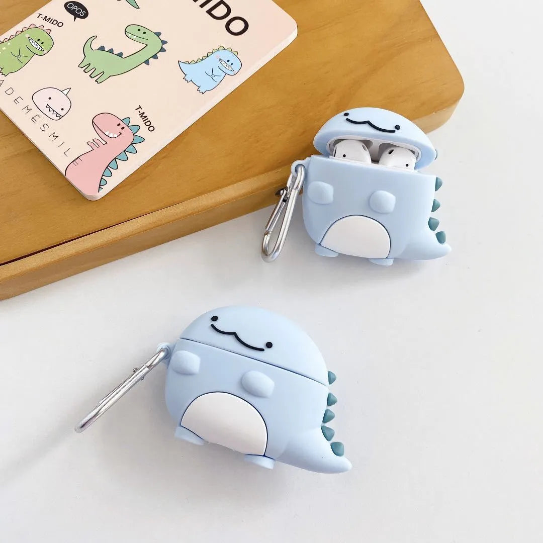 Blue silicone case for Apple AirPods featuring a cute baby dragon design.