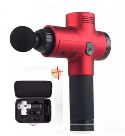 Relax Tissue Deep Muscle Massage Gun with 4 interchangeable heads on a white background