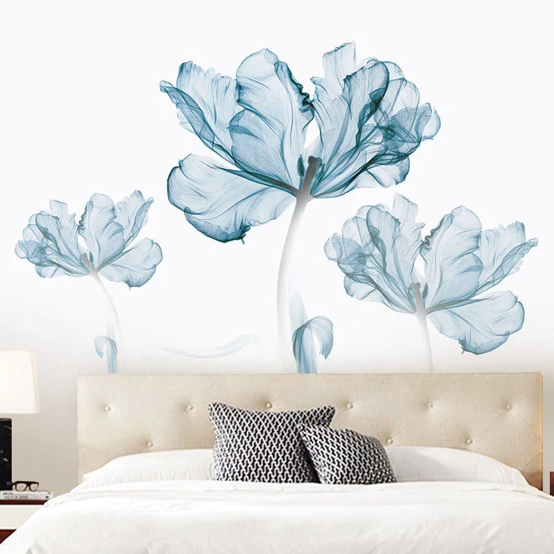 Nordic Blue Flower PVC Wall Decals for elegant home decoration