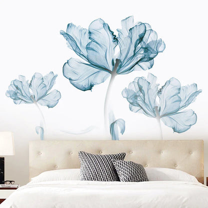 Nordic Blue Flower PVC Wall Decals for elegant home decoration