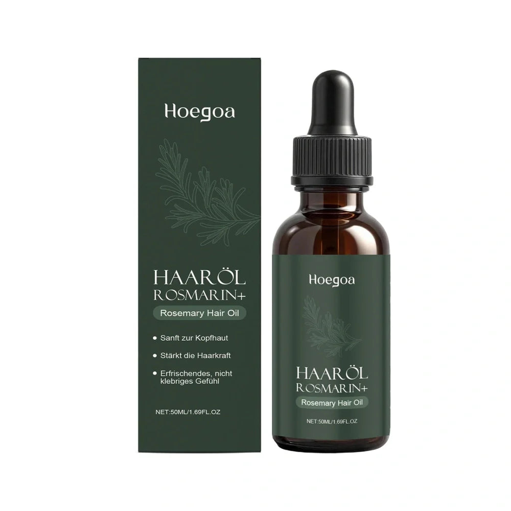 50ml bottle of rosemary hair care oil with rosemary leaf oil, ginger root oil, and vitamin E