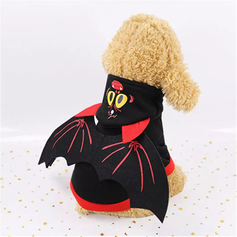 Halloween bat wings pet clothes for dogs and cats in black with red wings