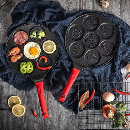 Aluminum alloy seven-hole non-stick breakfast frying pan with non-slip handle