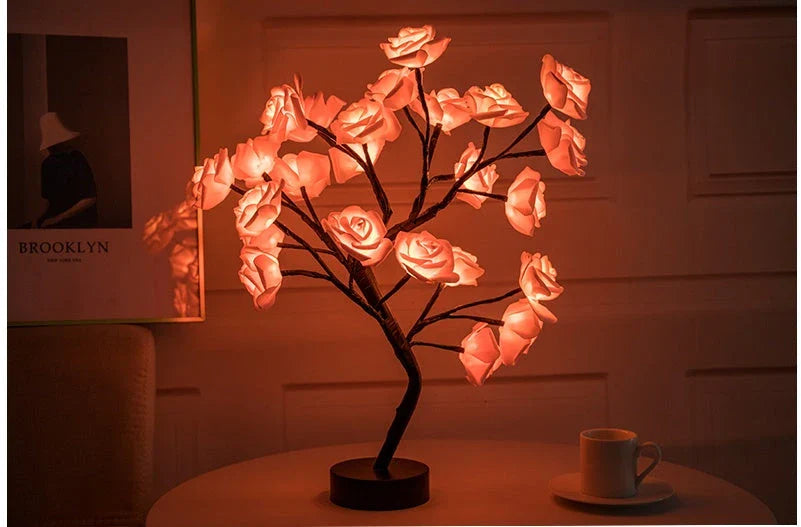 Elegant USB-powered LED rose lamp with warm lighting and versatile decoration options for bedroom and home decor