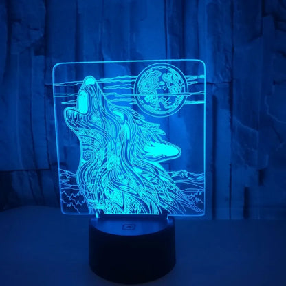 White square base LED desk lamp with colourful acrylic panel showing touch controls and remote.