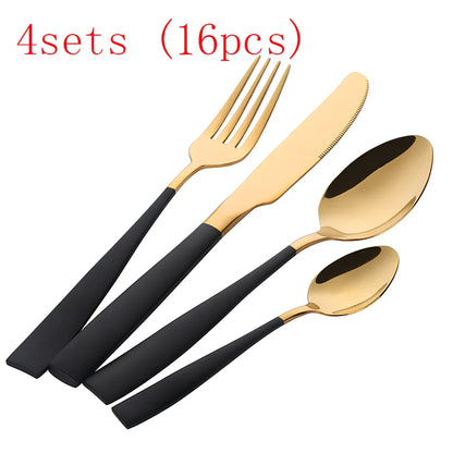 Four-piece stainless steel cutlery set with mirror polish finish, western style design