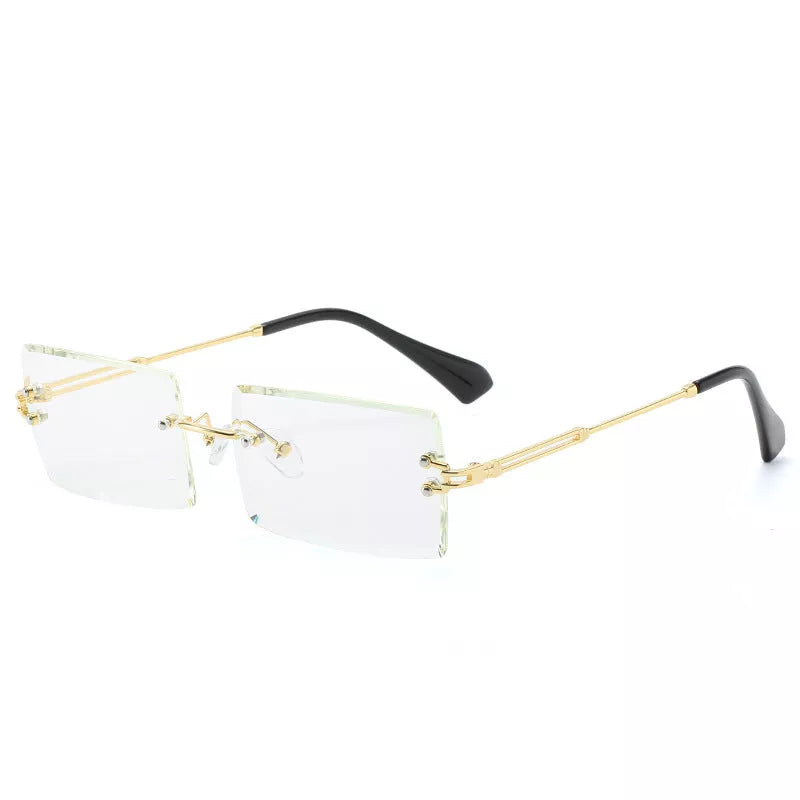 Rimless cut edge square sunglasses with PC lenses for UV protection