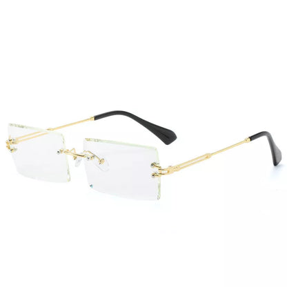Rimless cut edge square sunglasses with PC lenses for UV protection