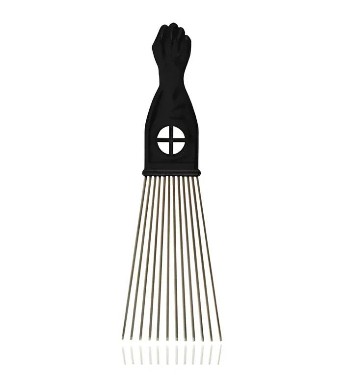 Metal styling comb with steel teeth and anti-slip handle for professional hair styling