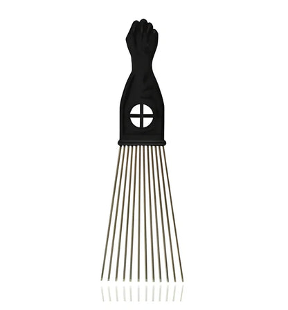 Metal styling comb with steel teeth and anti-slip handle for professional hair styling