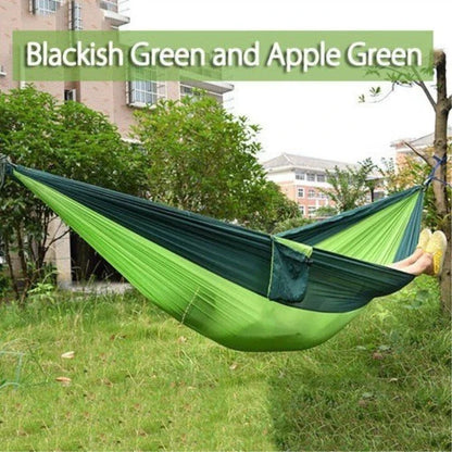Durable and lightweight parachute hammock in various outdoor-friendly color options