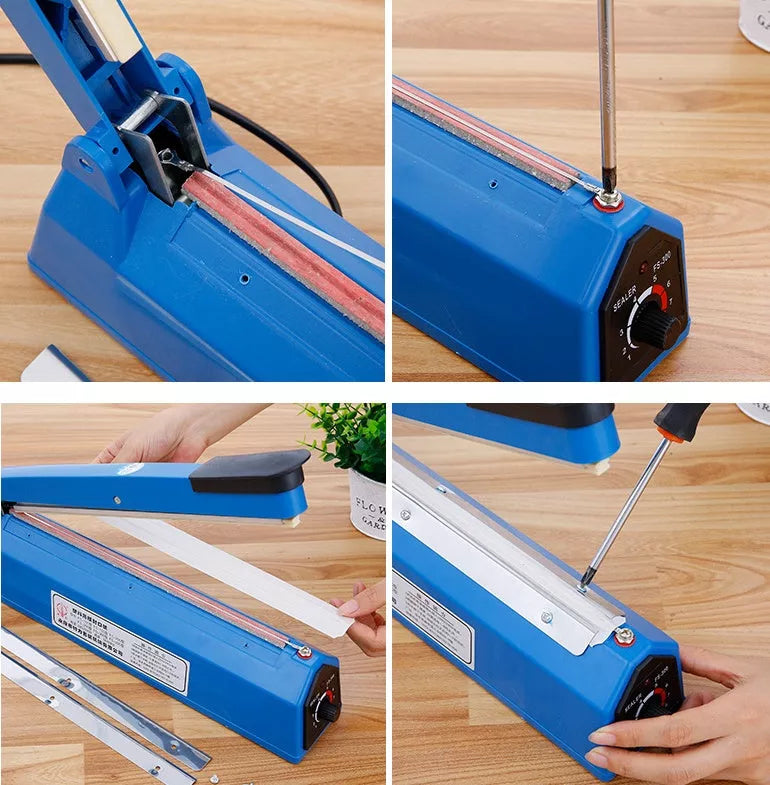 Manual heat sealing machine in blue for sealing plastic and foil bags