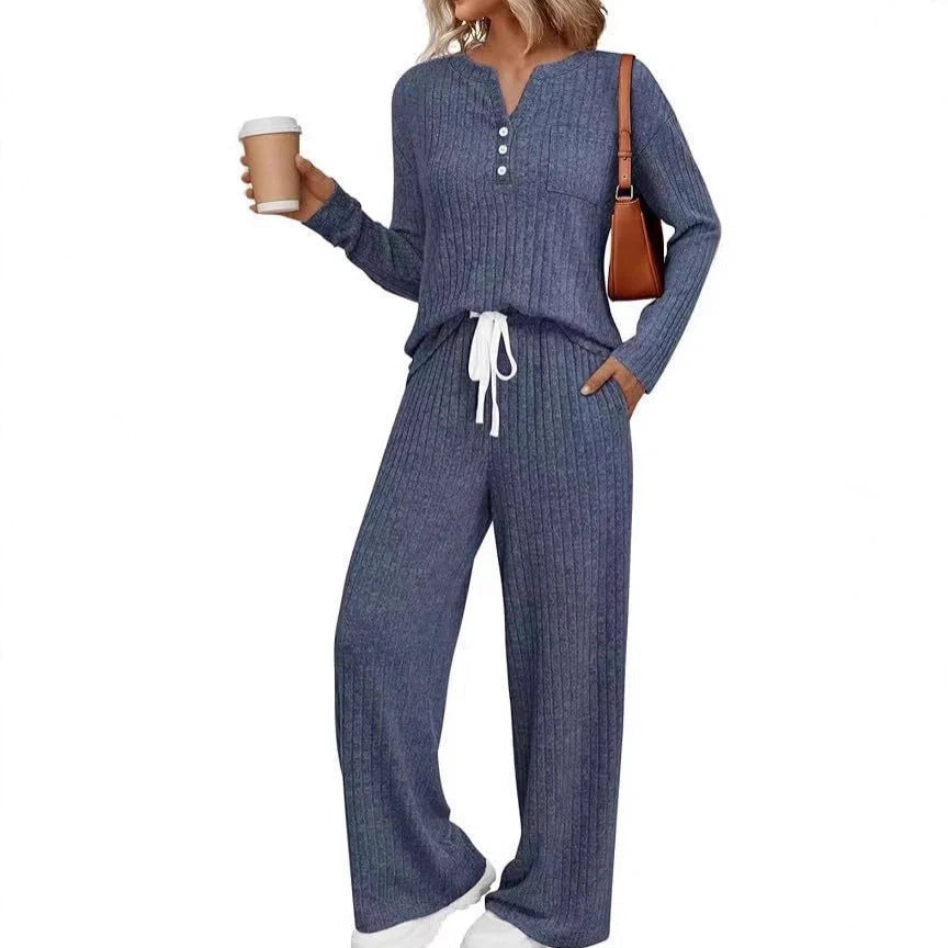 V-neck striped knit long coat with lace-up details and multiple pockets in light grey colour