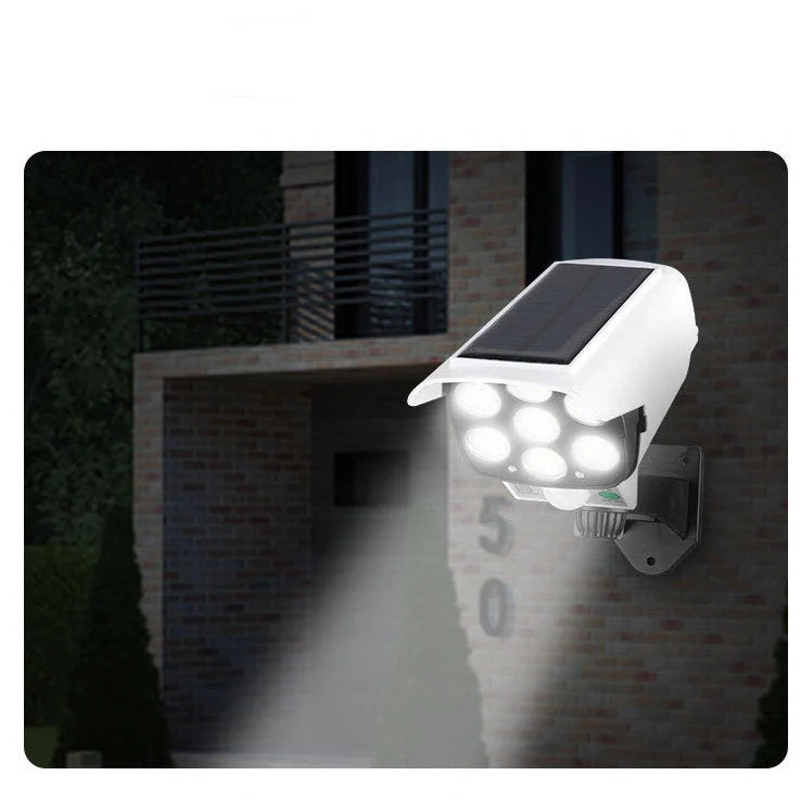 White solar simulation surveillance camera wall light with remote control for outdoor security
