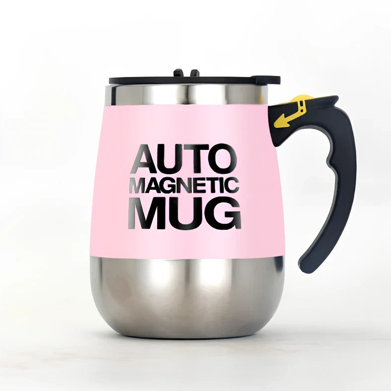 Electric stainless steel rotating mug with magnetic stirring technology and rechargeable battery in black colour
