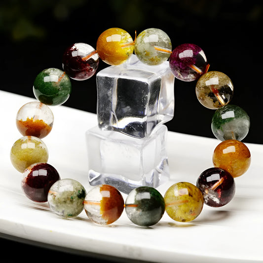 Colourful ghost cornucopia design bracelet made with 10mm crystal beads in a retro ethnic ball bracelet style.