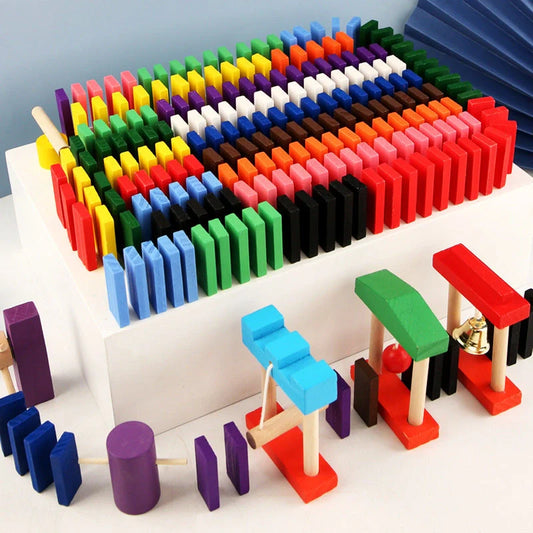 Wooden domino blocks set with 12 bright colors for children's educational play