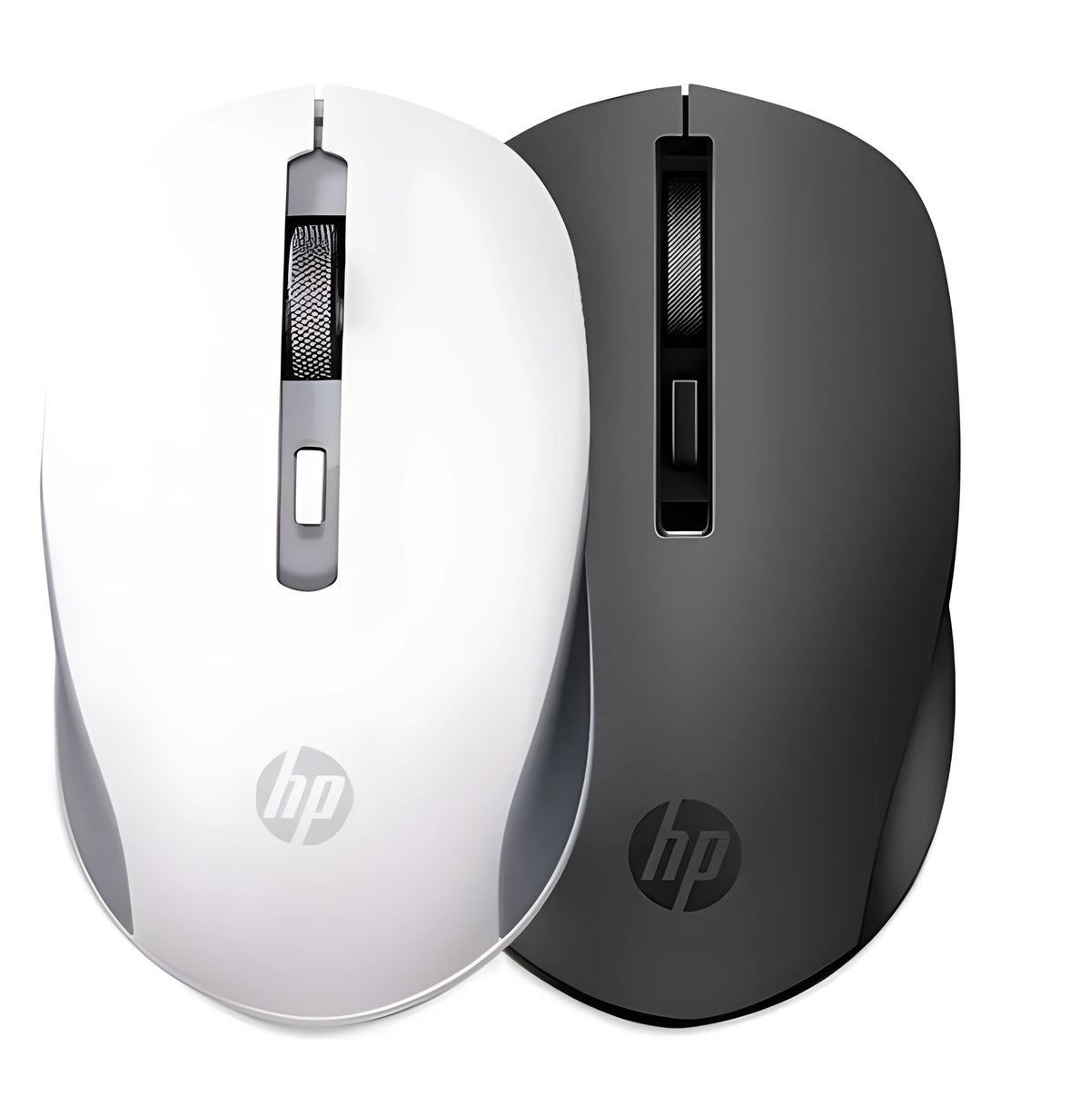Silent wireless mouse in black or white with USB receiver and quiet click buttons for computer use
