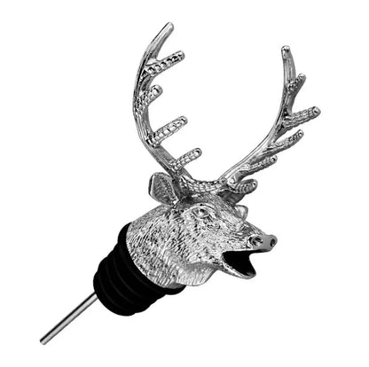 Stainless deer stag head wine pourer and stopper for aerating wine