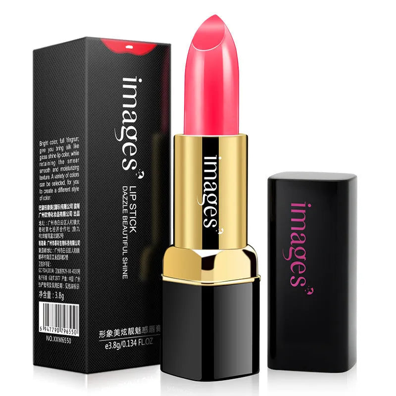 Moisturising lip gloss stick in a compact case, shown in shades like coral red and barbie pink.