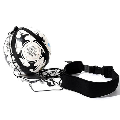 Adjustable soccer trainer with black nylon strap for shooting and ball control practice