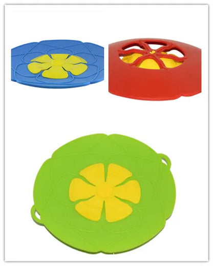 Green silicone spill stopper pan lid for pots and pans 8 to 10 inches, heat-resistant and dishwasher safe