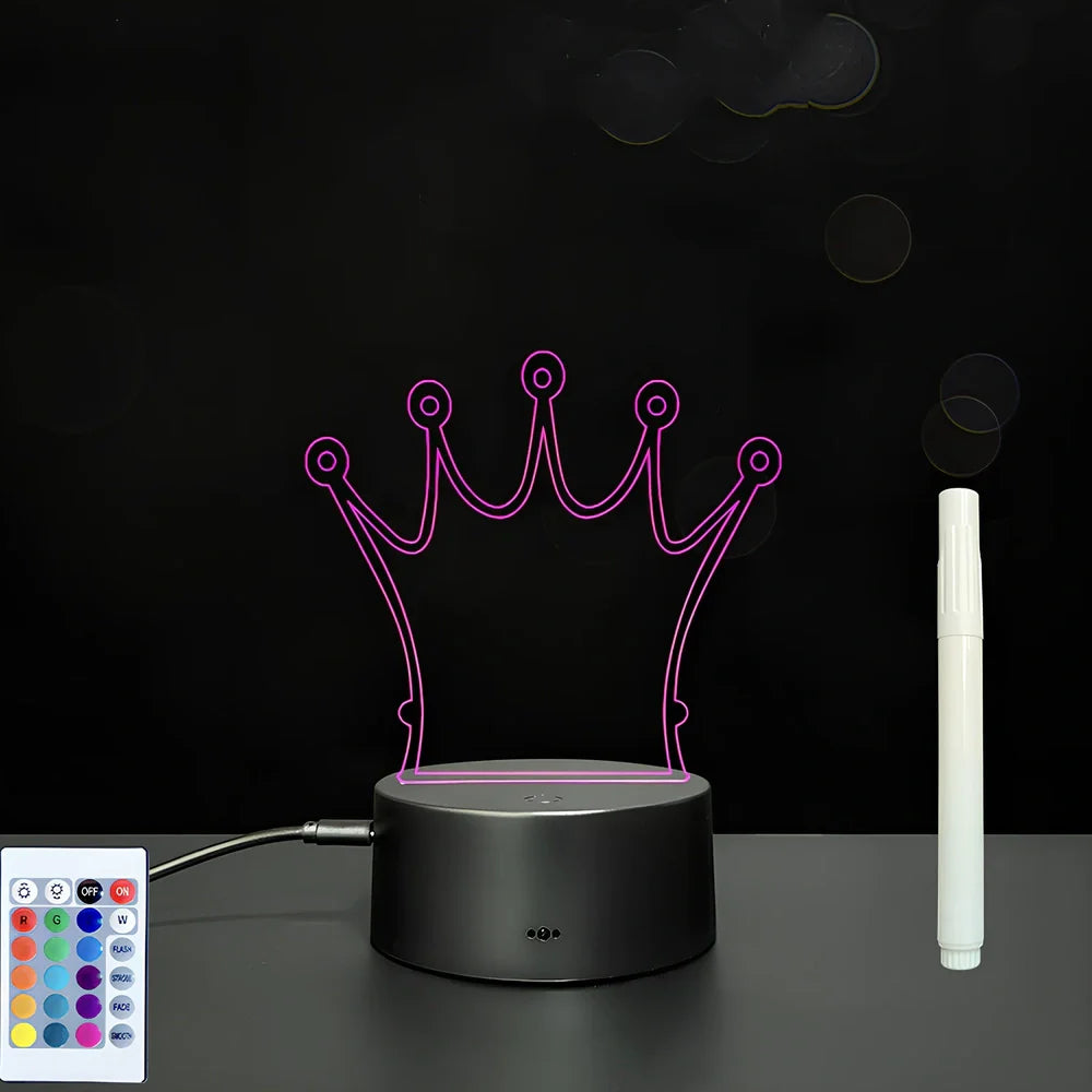 3D acrylic LED message board with touch controls showing illuminated writing on 3.5mm thick surface