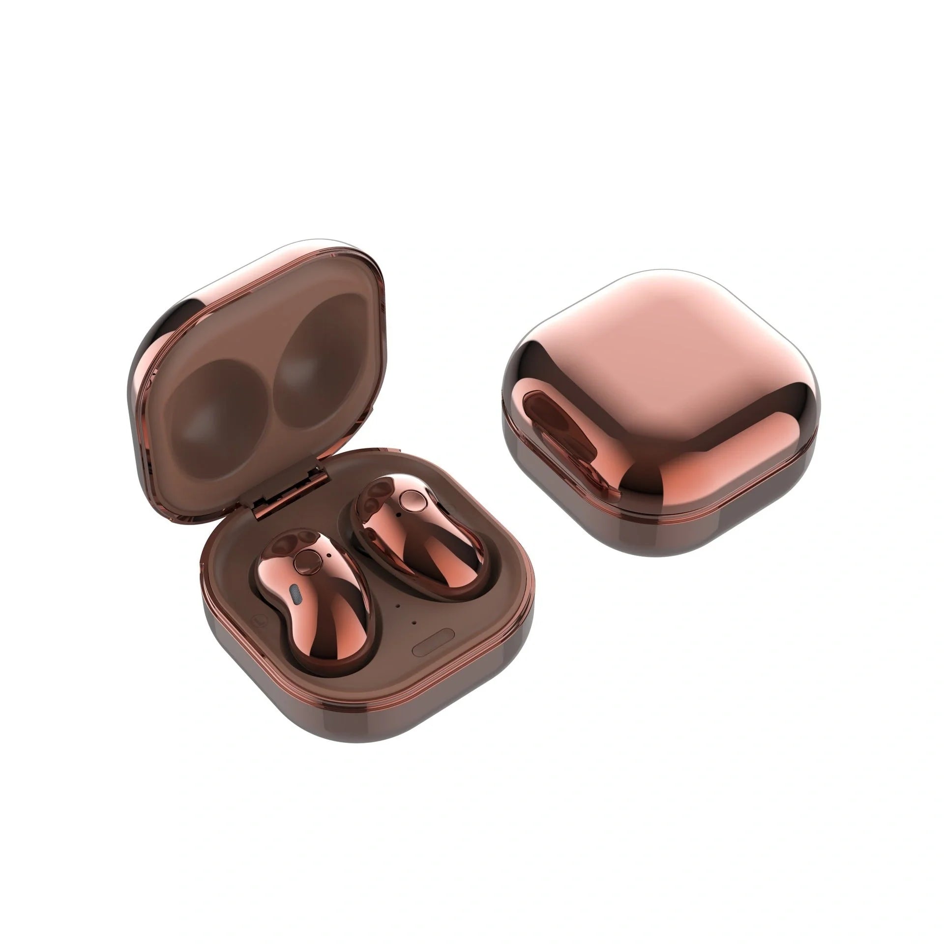 Bluetooth 5.0 wireless earbuds with 9D stereo sound and IPX4 waterproof rating in black, white, and rose gold