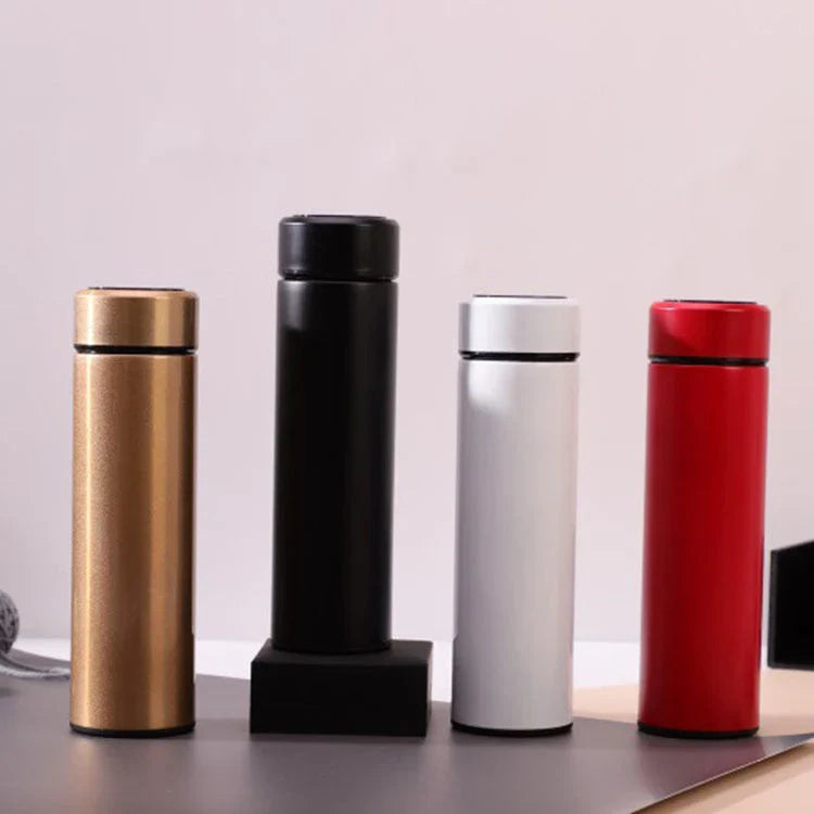 Sleek stainless steel vacuum flask with LED temperature display, available in various stylish colors and capacities to suit active lifestyles.