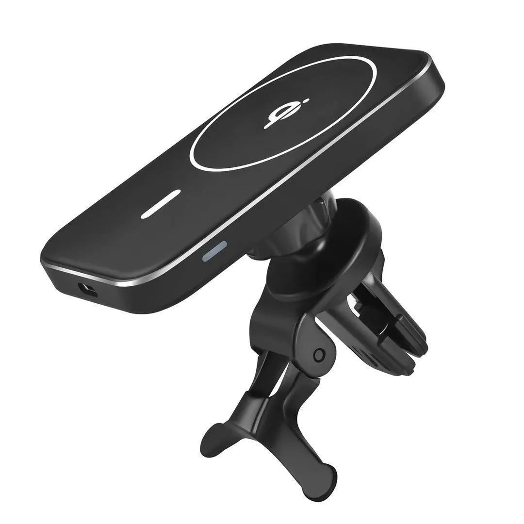 M6 black magnetic wireless car phone charger mounted in vehicle