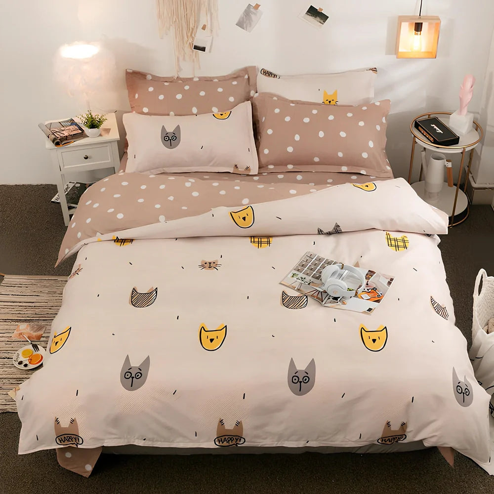 Cashmere cotton bedding set with reactive printed floral pattern in twill weave construction