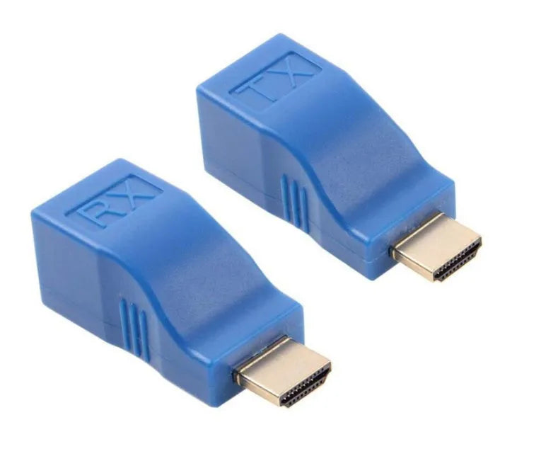 HDMI extender transmitter and receiver kit for sending 1080p video over Cat5e or Cat6 cable up to 30 metres.