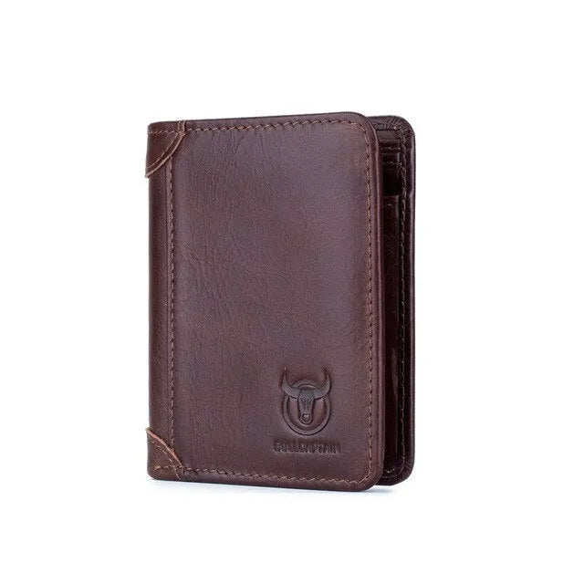 Men's casual leather wallet showing internal compartments including secret section
