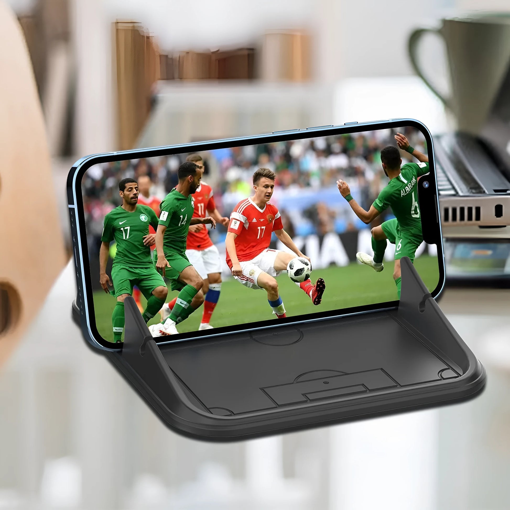 Silicone automobile and desktop phone holder in Peak-X5 colour showing non-slip construction